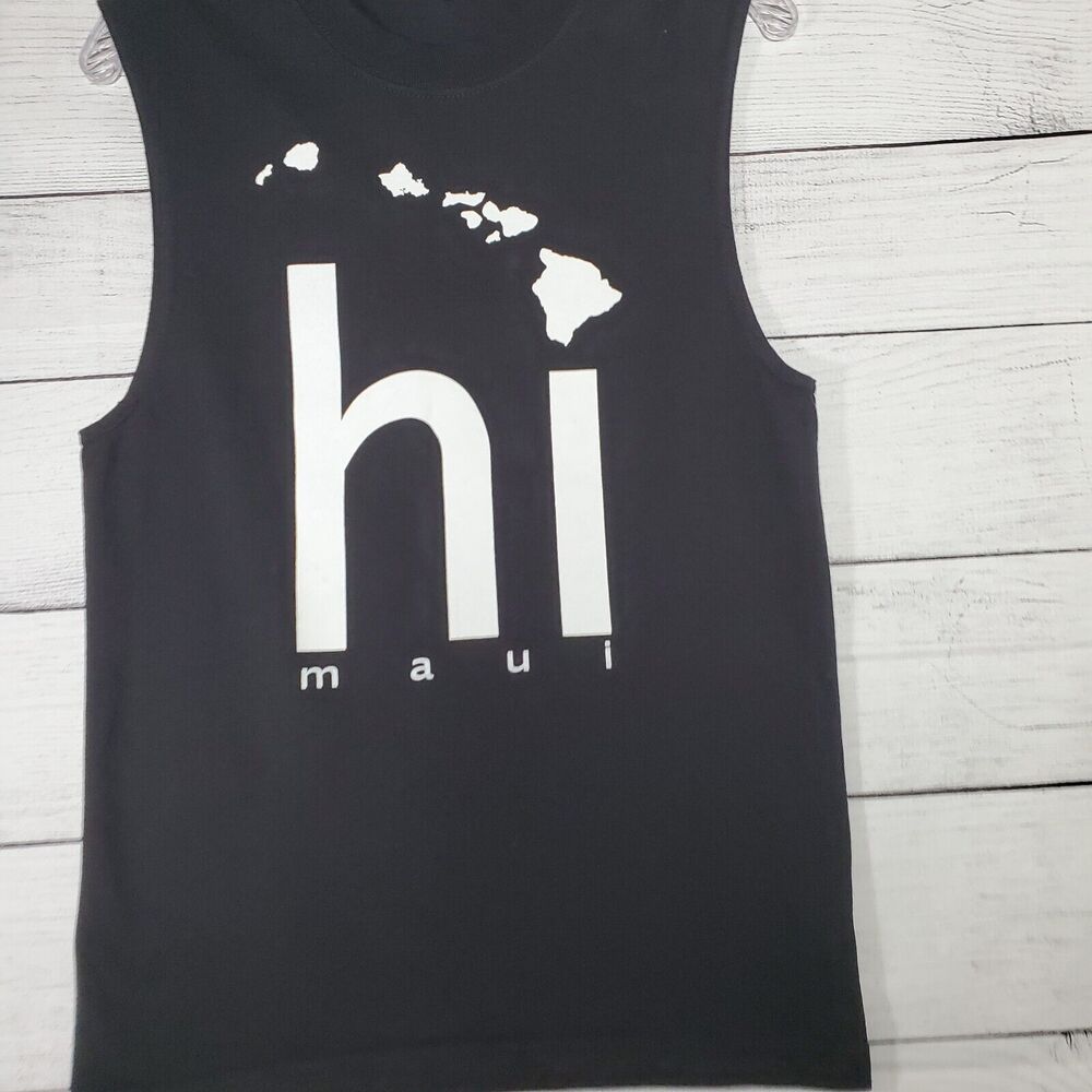 Hawaii Shirt Mens Small Black Sleeveless Tank Maui Surf Island - Picture 3 of 8
